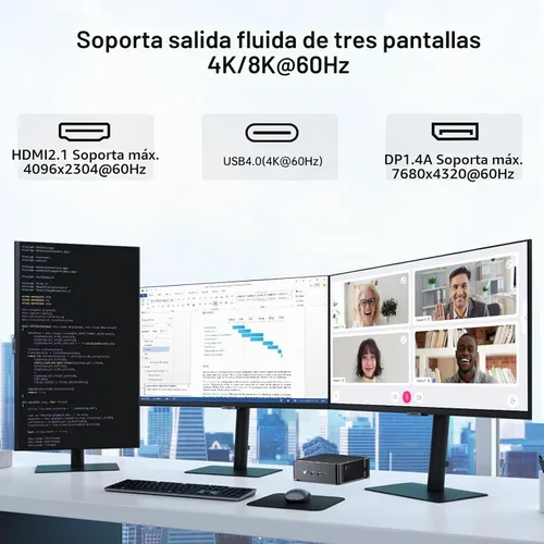Vista 4 de Mini PC, computadora de escritorio con Core i5-12450H, 8 núcleos hasta 4.4 GHz, Win-11 Pro, 32G DDR5, 1T M.2 PCIE4.0 SSD, pantalla triple Core