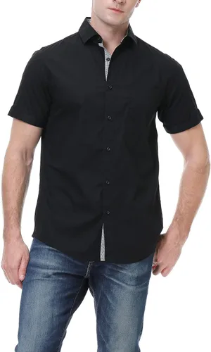 Vista 2 de Damipow Mens Short Sleeve Dress Shirts Regular Fit Business Casual Button Down Shirt