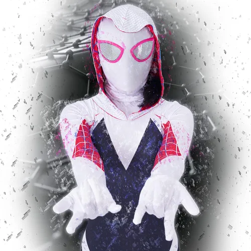 Vista 6 de Vukrtuo Gwen Stacy Cosplay Costume Halloween Bodysuit with separate pullover masks.