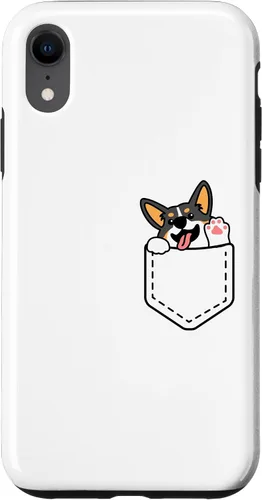 Vista 8 de iPhone 15 Funny Peeking Tricolor Corgi dentro del bolsillo para el caso del dueño del perro