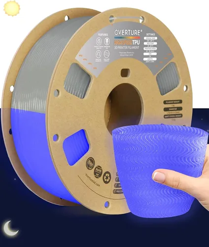 Vista 9 de OVERTURE - Filamento de TPU de 1/16 pulgadas, rollo flexible de poliuretano termoplástico, impresora 3D suave, 95A, carrete de 2.2 libras, precisión