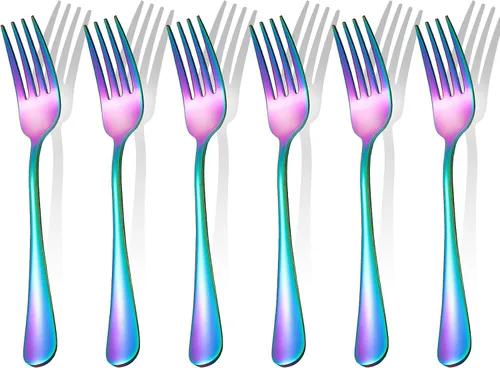 Vista 8 de Black Forks - Juego de cubiertos de 6 piezas, tenedores de acero inoxidable, juego de tenedores pulidos con espejo, juego de cubiertos esenciales