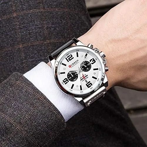 Vista 2 de Reloj de pulsera para hombre, de cuarzo, de piel, estilo militar