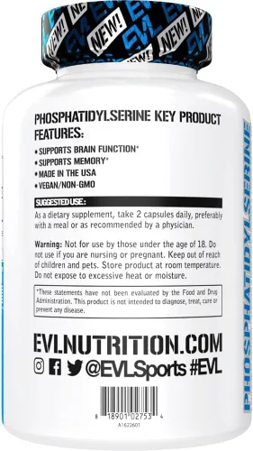 Vista 3 de Suplemento de apoyo cerebral de fosfatidilserina nootrópicos – Evlution Nutrition Fosfatidilserina 300 mg por porción, suplemento cerebral