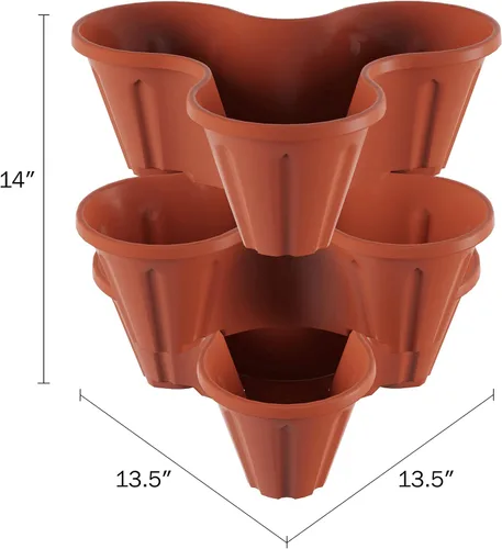 Vista 2 de Torre de macetas apilables, juego de 3 macetas verticales apilables de plástico para hierbas y flores para interiores y exteriores Pure Garden