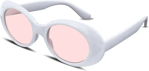 Vista 13 de FEISEDY Gafas de sol blancas ovaladas Clout Goggles para mujeres y hombres, retro, redondas, de moda, con montura, marco de disfraz estilo Clueless