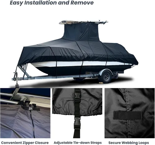 Vista 3 de EliteShield Cubierta Resistente para Barco con T-Top, Se Adapta a Barco de Consola Central de 18 pies a 20 pies de Largo con T-Top Hard-Top