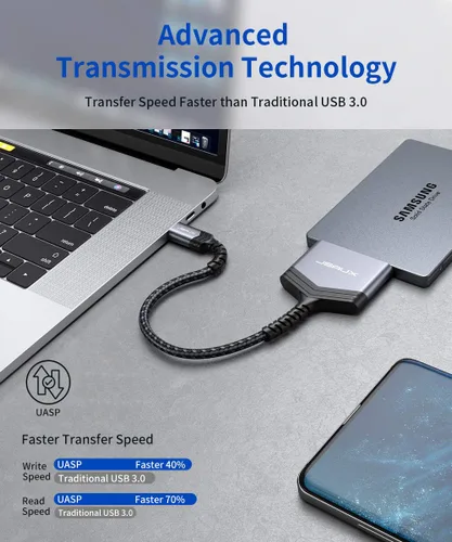 Vista 3 de JSAUX Cable SATA a USB C, Adaptador de Disco Duro de USB C 3.1 a SATA III de 2.5" con Carcasa de Aluminio, Convertidor Externo Compatible con Gris1