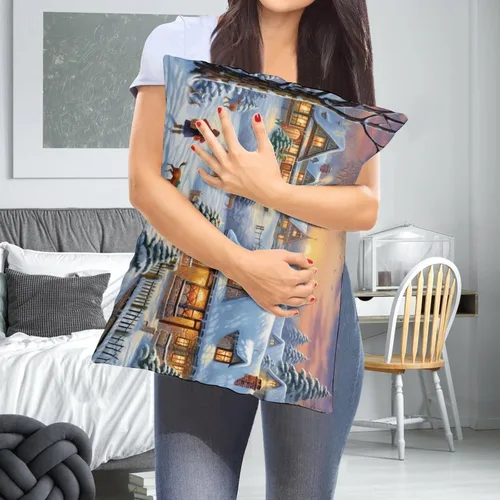 Vista 6 de Fundas de cojín decorativas para cama, diseño de pueblo de invierno, escena de invierno, con una casa victoriana en un entorno nevado, fundas