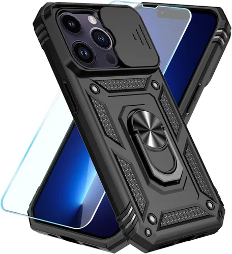 Vista 23 de SunStory Funda compatible con iPhone 12 Pro Max con protector de pantalla HD, cubierta de cámara deslizante y soporte de anillo giratorio