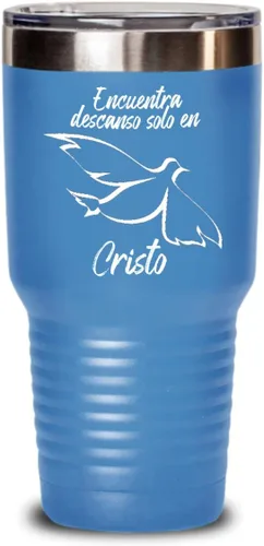 Vista 10 de Regalos católica cristianas vaso en español con versículos de la biblia para padres encuentra descanso Negro