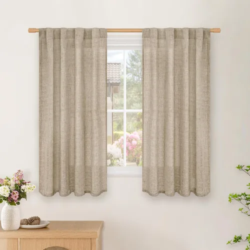 Vista 132 de BGment Cortinas cortas de lino marfil de 36 pulgadas de largo para ventanas de cocina, pequeñas cortinas texturizadas rústicas para café sobre