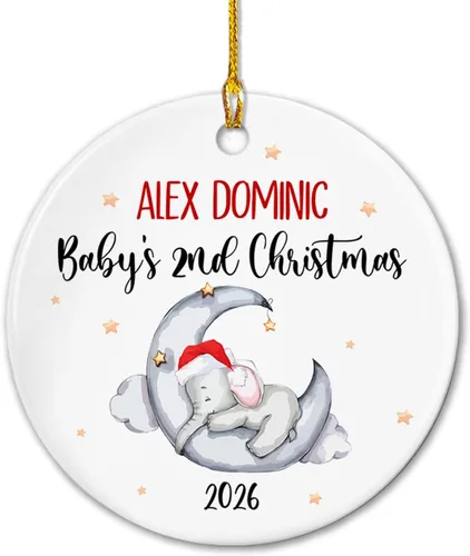 Vista 12 de Adornos de cerámica personalizados con texto en inglés «My First Christmas», bonito adorno de Navidad de gato para bebés, niños, primer recuerdo