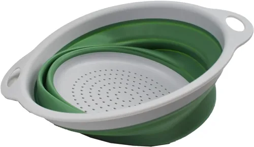 Vista 3 de SAMMART Colador plegable de 2.6 L (0.68 galones), colador de platos plegable, colador portátil y que ahorra espacio (gris/verde mar oscuro, 1)