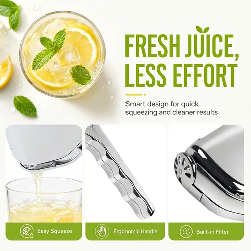 Vista 10 de Exprimidor manual de limón de acero inoxidable duradero, exprimidor de cítricos de mano para una extracción eficiente del jugo de limón, lima