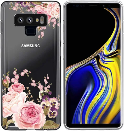 Vista 5 de Funda para Galaxy Note 9, para Samsung Note 9, funda transparente y flexible de TPU de silicona suave para Samsung Galaxy Note 9 Rose Flower