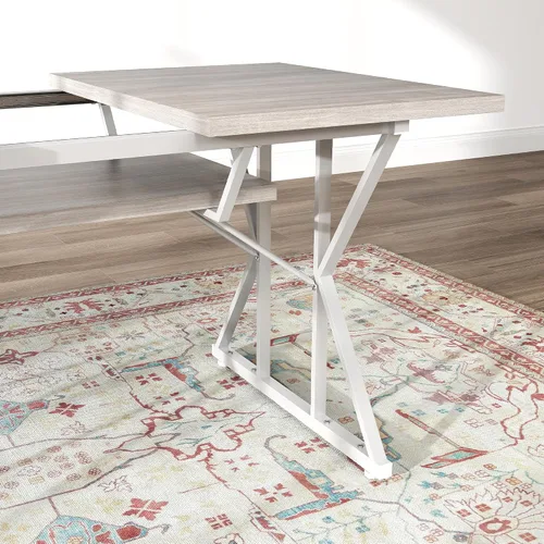 Vista 7 de HOMCOM Mesa de comedor expandible de 47 a 63 pulgadas para 4-6 personas, mesa de comedor de granja con base de caballete de metal resistente