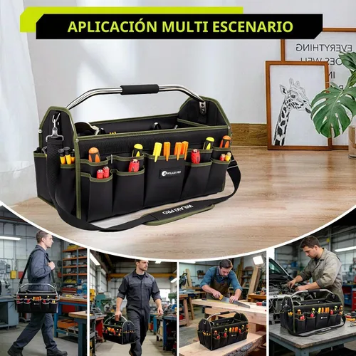 Vista 6 de Bolsas de herramientas plegables de boca abierta de 20 pulgadas para hombres de servicio pesado, portaherramientas rígido con asa, bolsa