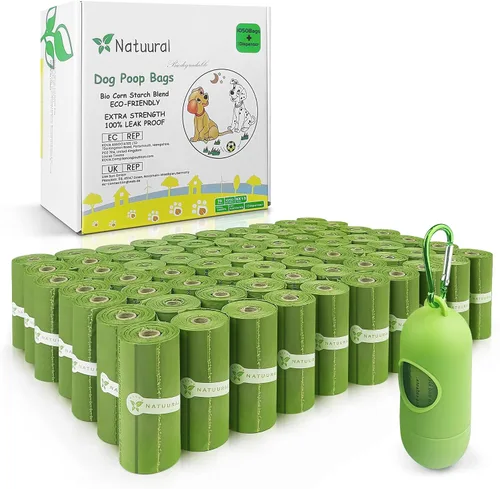 Vista 12 de Bolsas para excrementos de perro, 150 unidades con soporte (10 rollos), bolsas biodegradables, ecológicas y fáciles de abrir, bolsas gruesas
