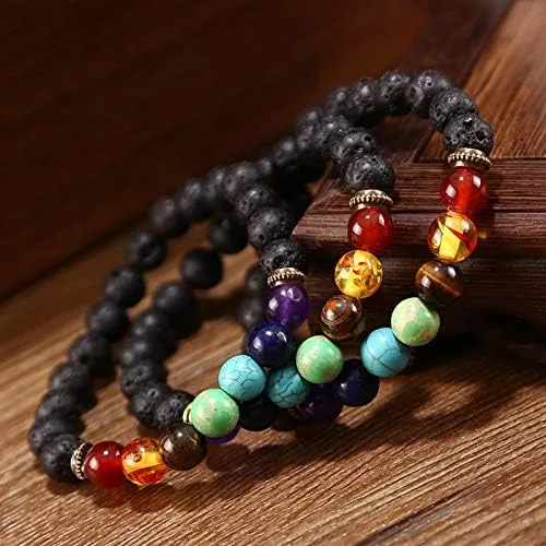 Vista 7 de CASDAN - Pulsera de piedra de lava de 0.315 pulgadas (0.315 in) para mujeres y hombres, 7 chakras, aromaterapia, difusor de aceites esenciales