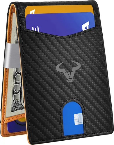 Vista 2 de Cartera Bulliant fina para hombre, cartera de piel para hombre con bolsillo delantero para tarjetas, 7 x 10 x 27 cm (3" x 4.3"), 11 tarjetas+clip