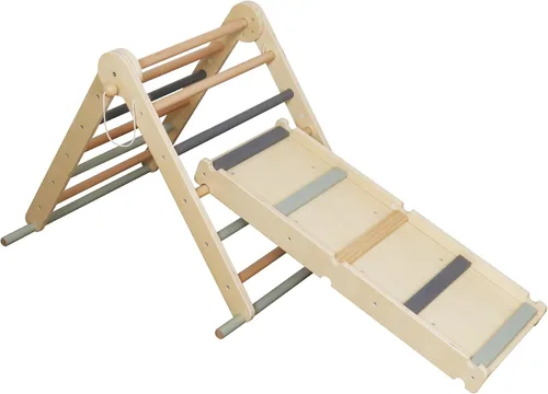 Vista 9 de Juego de escalada plegable para niños con escalera, rampa, haz de equilibrio; juguetes de escalada de madera triangular para niños pequeños de 1 a 3