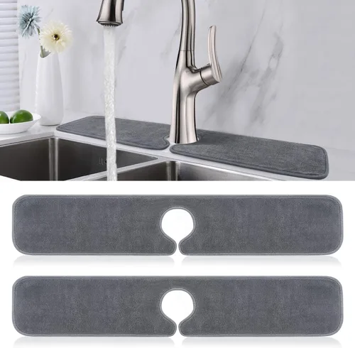 Vista 12 de PoYang Paquete de 2 Alfombrillas para Grifo de Fregadero de Cocina Protector contra Salpicaduras Corto: Alfombrilla de Microfibra Súper Absorbente