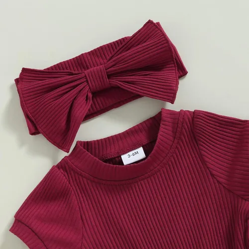 Vista 40 de Traje de verano para niña pequeña, de manga corta, acanalado, overol liso, pantalones cortos, ropa para recién nacidos