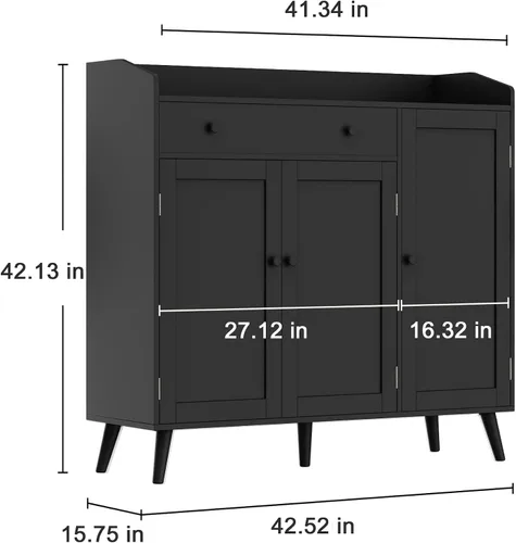 Vista 2 de DIYART - Cómoda grande para zapatos en negro, con capacidad para calzado hasta la talla 16, armario de almacenamiento de zapatos con 3 puertas y 1