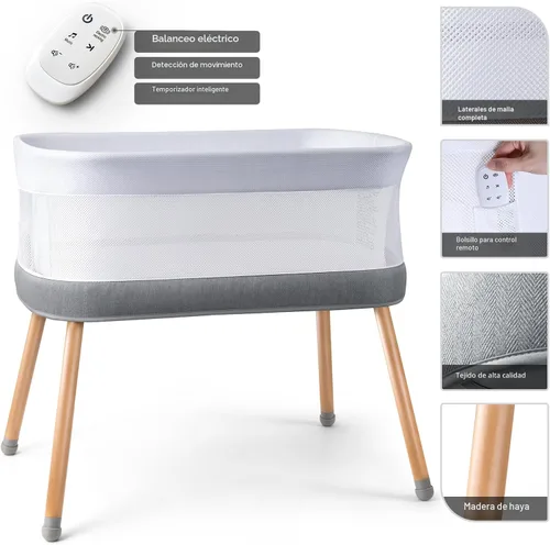 Vista 6 de Cuna mecedora para bebé, moisés eléctrico mecedor, gris claro 3 Atuo Rocking Speed, 5 Melodies & 3 white noise, Supports battery power,Tool-free