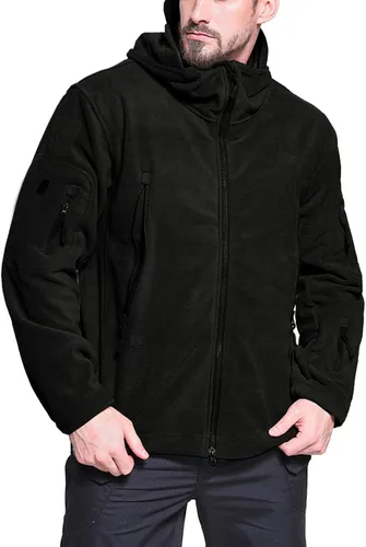Vista 2 de BIYLACLESEN Chaquetas tácticas de forro polar Softshell para hombre con cremallera completa