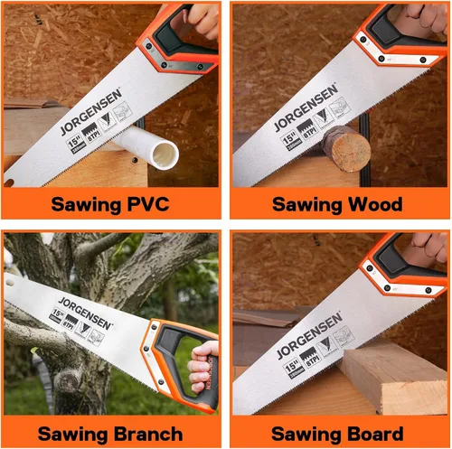 Vista 9 de JORGENSEN Sierra de mano profesional de 15 pulgadas, mango ergonómico de soldadura ultrasónica de aluminio antideslizante de corte fino 8 TPI