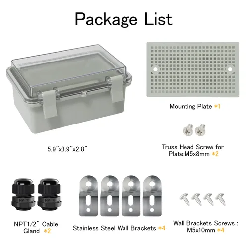 Vista 4 de Caja de conexiones IP65 impermeable carcasa de plástico ABS con cubierta transparente de PC con bisagras, caja de proyectos eléctricos con placa