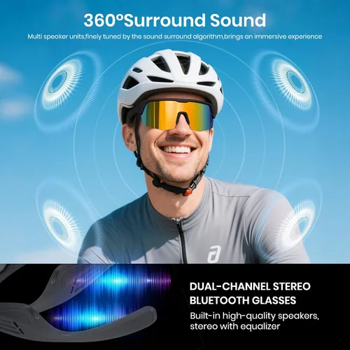 Vista 5 de Cyxus Gafas de sol deportivas inteligentes con Bluetooth UV400 para hombres y mujeres Altavoces de música de oído abierto, micrófono incorporado