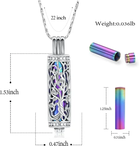 Vista 2 de Imrsanl Collar con colgante de urna de cremación con vial de cilindro hueco, urna de recuerdo, joyería de cremación, medallones conmemorativos