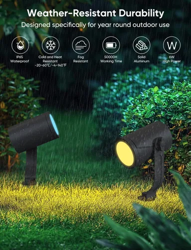 Vista 6 de APPECK Foco inteligente para exteriores de 600 lm, RGBCW+IC luces de paisaje que cambian de color, paquete de 2 unidades, iluminación de paisaje