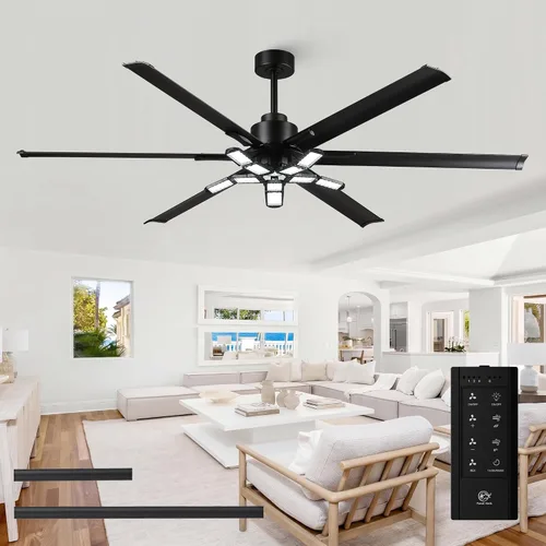 Vista 14 de Ventiladores de techo con luces y control remoto, ventilador de techo industrial negro de 75 pulgadas