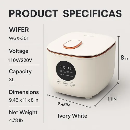 Vista 7 de Arrocera eléctrica baja en azúcar 3L - Olla arrocera inteligente reductora de carbohidratos con cesta de vapor, olla interior de cerámica y filtro