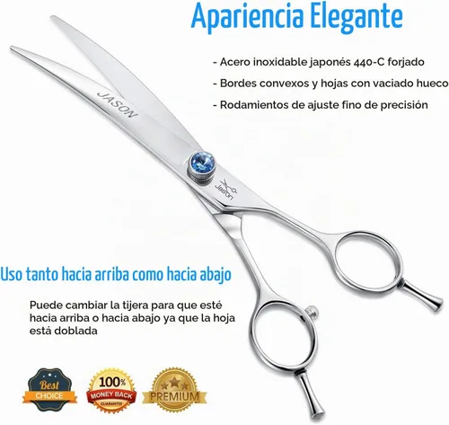 Vista 4 de JASON - Tijeras de aseo para perros de 7 pulgadas, más delgadas, ergonómicas, curvas, rectas, para cortar el pelo de las mascotas, con remate