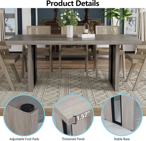 Vista 4 de Auromie Mesa de comedor rústica de 71 pulgadas para 8, mesa de comedor de granja para 6 a 8, mesa de cocina rectangular con patas resistentes