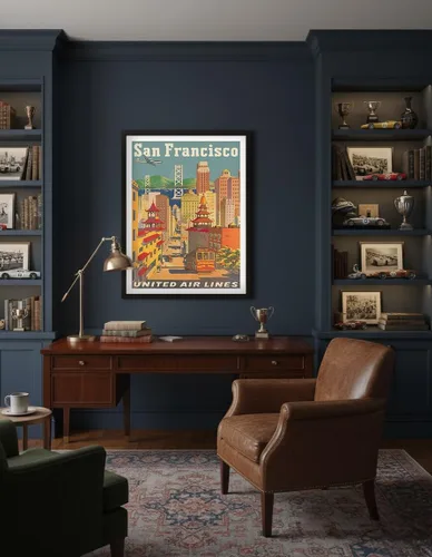 Vista 4 de San Francisco California - Teleférico en Chinatown - United Air Lines - Póster vintage de viaje de aerolínea por Joseph Fehér c.1950s - Impresión
