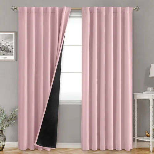 Vista 62 de BGment Cortinas 100% opacas beige de 63 pulgadas de largo con forro aislante térmico, bolsillo para varilla y lengüeta trasera de doble capa