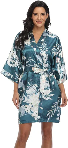 Vista 2 de Bata de satén para mujer, corta, sedosa, para dama de honor, novia, despedida de soltera, ropa para dormir