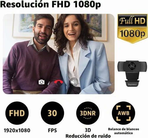 Vista 3 de Septekon Cámara web HD 1080P con micrófono, cámara web de computadora de transmisión para portátil/escritorio/Mac/TV, cámara USB para videollamadas