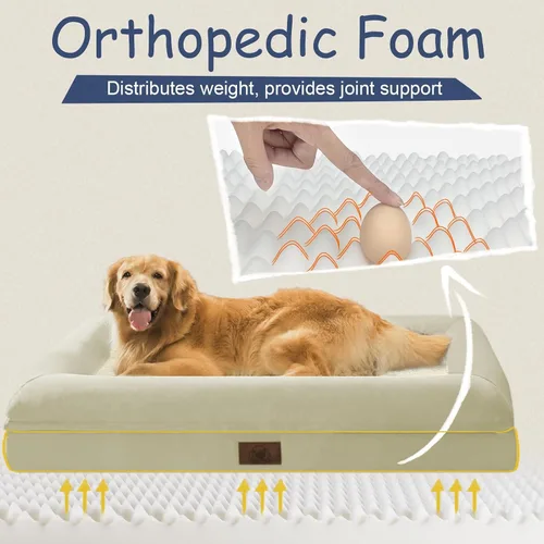 Vista 3 de Cama ortopédica grande para perros, cama impermeable para perros con funda extraíble, sofá suave para mascotas con 4 lados extraíbles y base