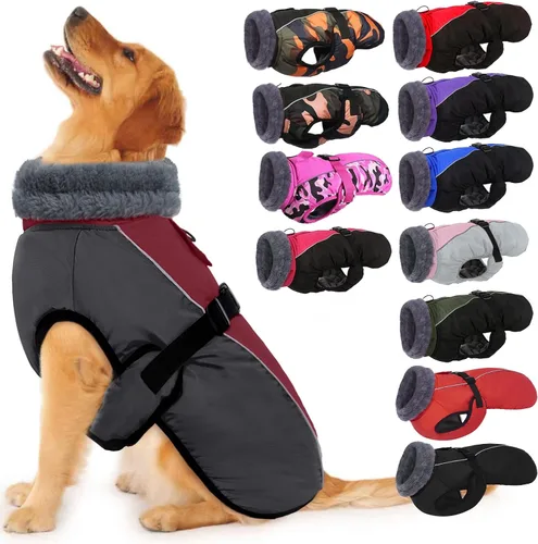 Vista 27 de IECOii - Abrigo extracálido para perro, chaqueta reflectante ajustable, invernal, suave, cuello alto, hebilla, forro de vellón, para clima frío