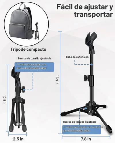 Vista 5 de Soporte de Micrófono de Escritorio Portátil Trípode Plegable con Soporte de Clip de Micrófono y Tornillo Macho de 5/8 Pulgadas a Hembra de 3/8