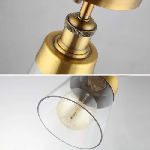 Vista 6 de Fivess Lighting Lámpara de techo semiempotrada de cristal transparente de color dorado antiguo para pasillo, baño, entrada, cocina, granja