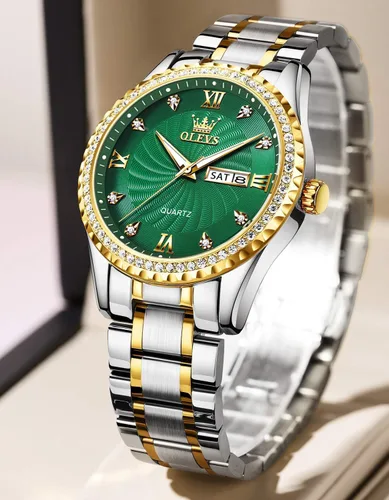 Vista 62 de OLEVS - Relojes de diamantes para hombres, relojes de vestir a prueba de agua, relojes analógicos de cuarzo de lujo con calendario de fecha y correa