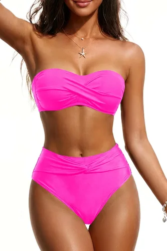 Vista 7 de Tempt Me Conjunto de bikini bandeau para mujer, traje de baño de dos piezas sin tirantes de corte alto de cintura alta Agua